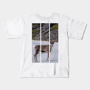 Wonderful landscapes in Norway. Nord-Norge. Beautiful reindeer watching me going to Nordkapp (vertical) Kids T-Shirt